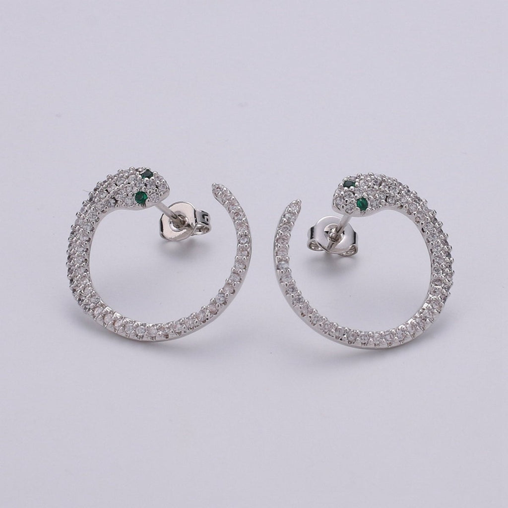 24k Gold Filled Snake Stud Earring, Micro Pave Snake Earring for DIY Earring Craft Supply Jewelry Making Supply Silver Serpent Earring Stud Q-140 Q-141