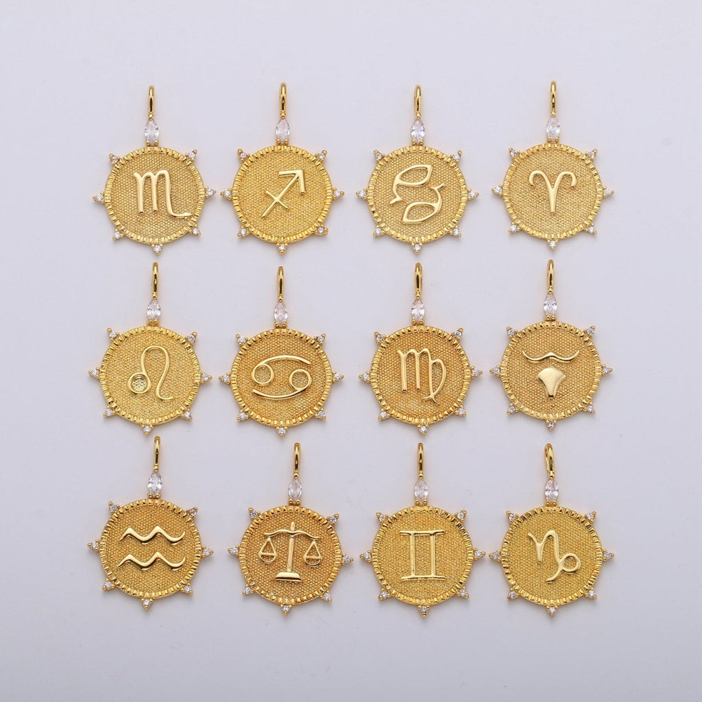 24k Gold Filled Zodiac Charms, Astrology Charms, Zodiac Necklace Charms, 12 Zodiac Charms for Jewelry Making Supply A-A1785-A-A1790