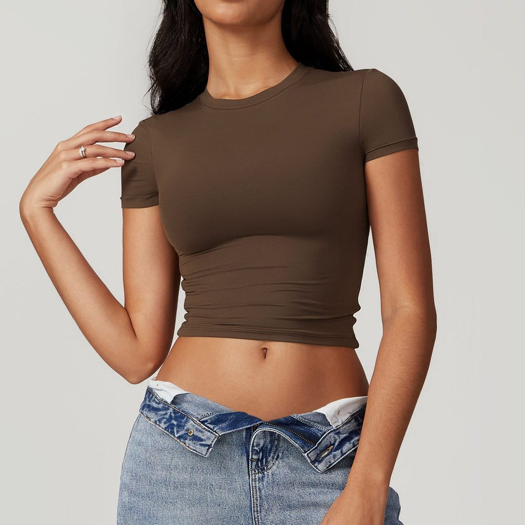 Casual All-match Tight Quick-dry Fitness Top Yoga Clothes Running Pilates Sports T-shirt Short-sleeved 8743