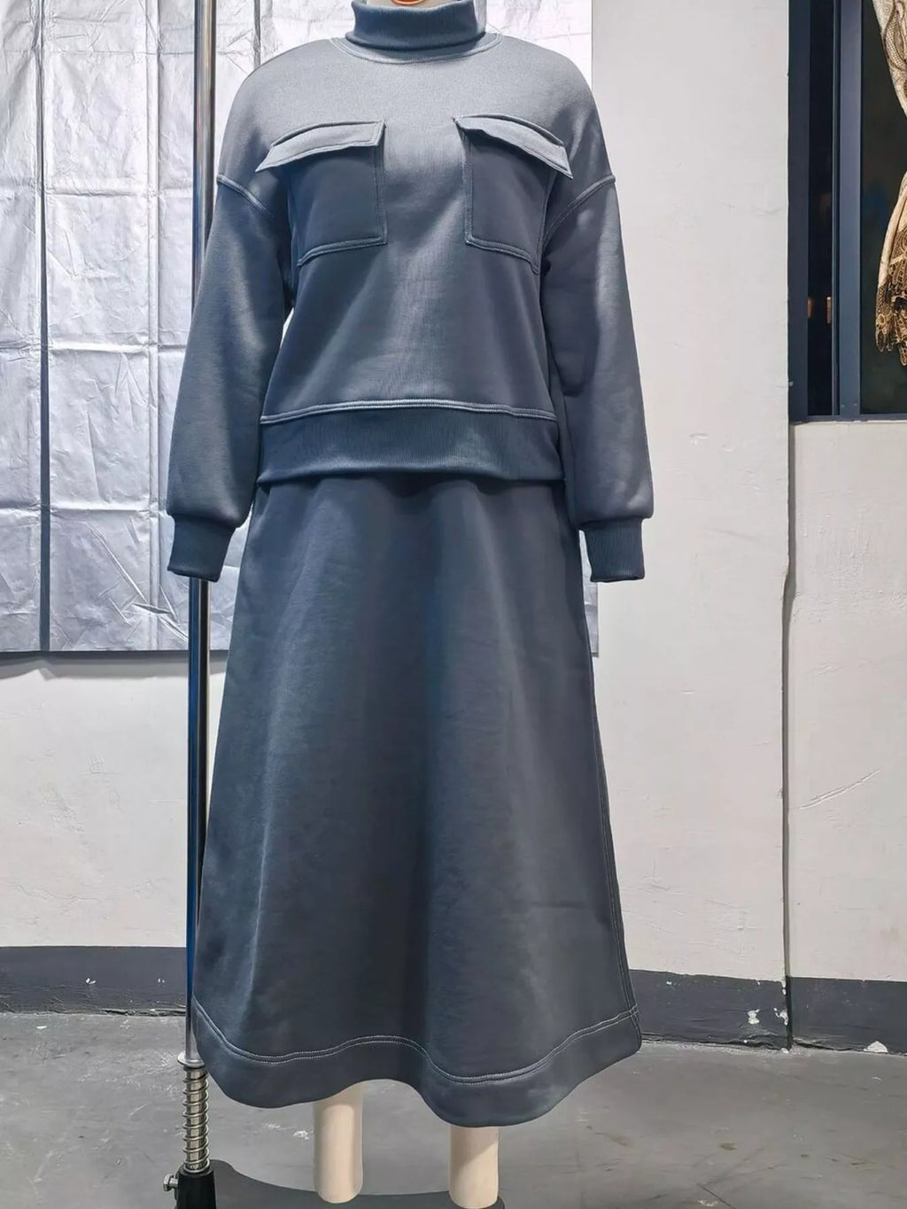 Turtleneck Knit Top and Midi Skirt Set