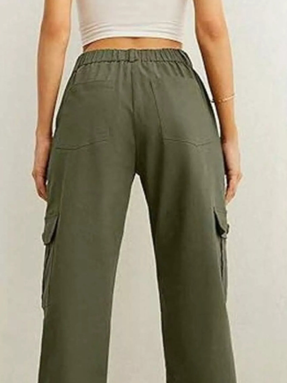 High-Waisted Cargo Pants with Drawstring Cuffs