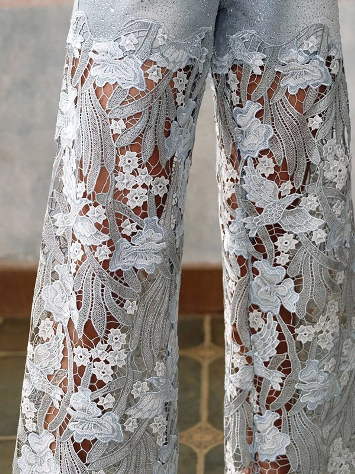Lace Wide-Leg Jeans