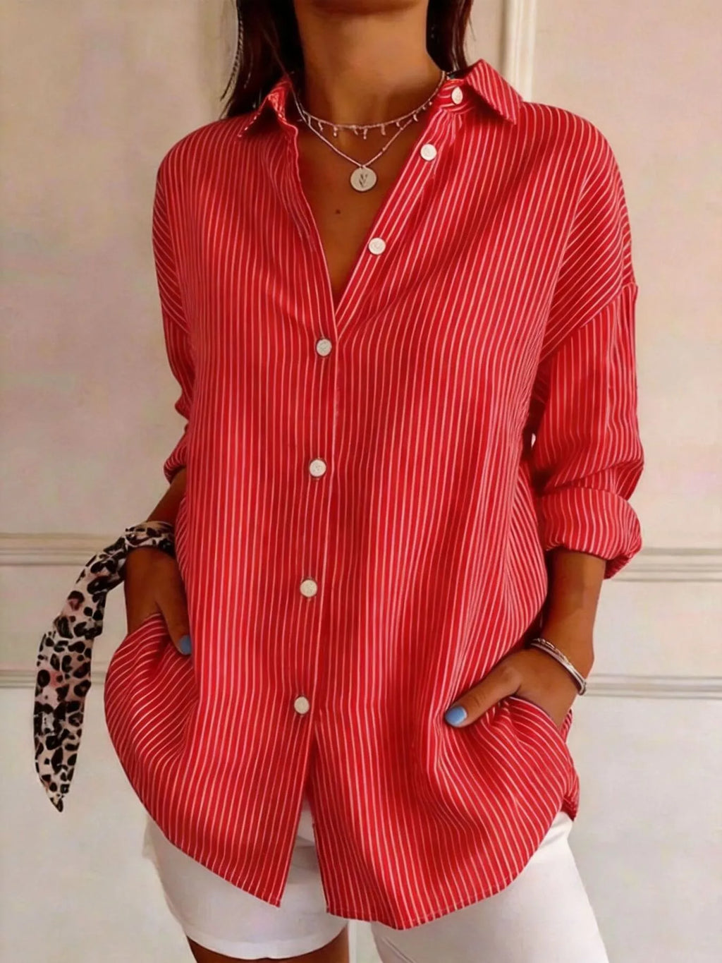 Full Size Striped Button-Down Long Sleeve Shirt Plus Size