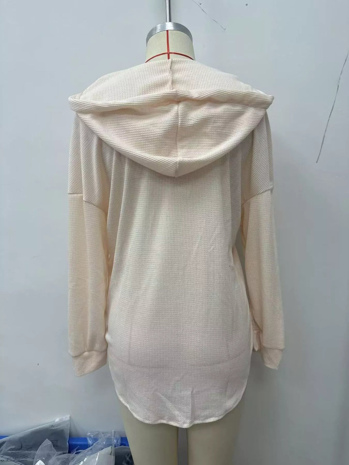 Drawstring Waffle Knit Hoodie