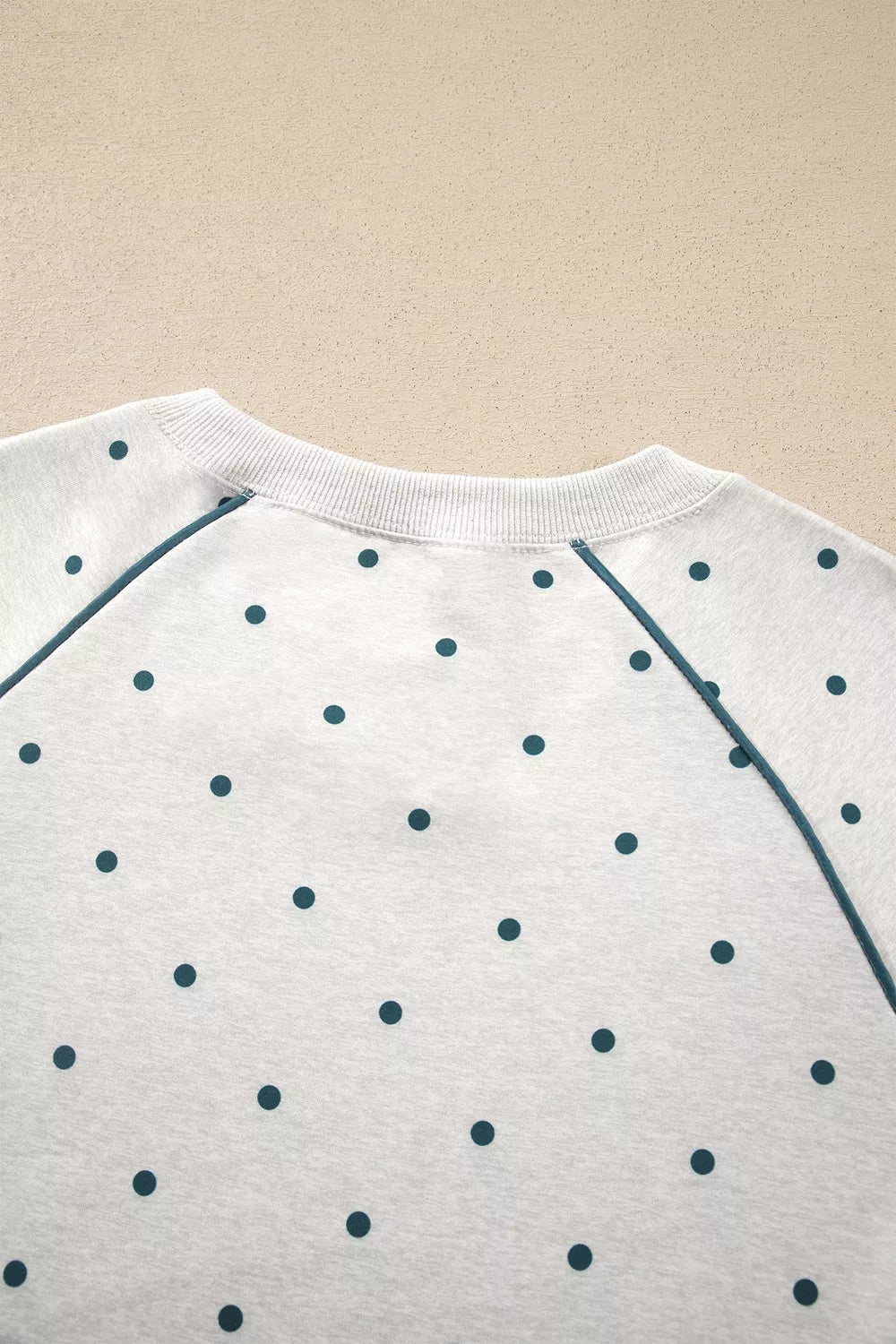 Polka Dot Print Piping Trim 3/4 Sleeve Relaxed Top