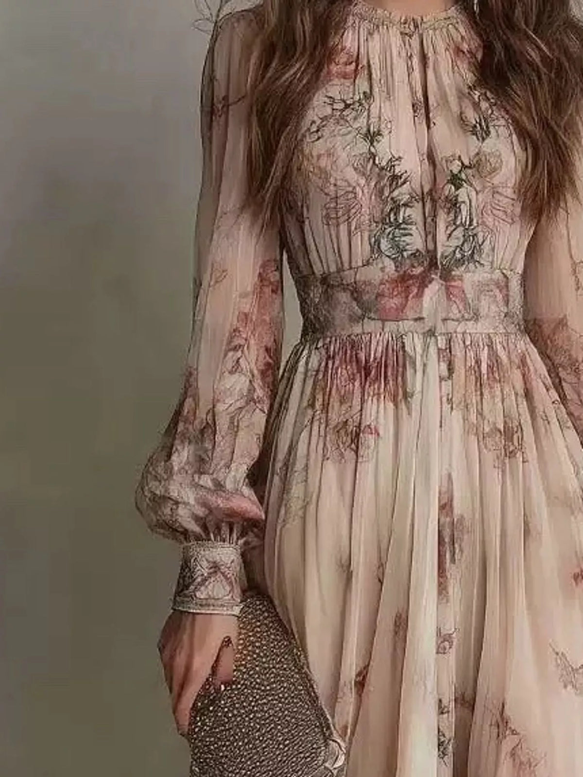 Floral Print Long Sleeve Maxi Dress