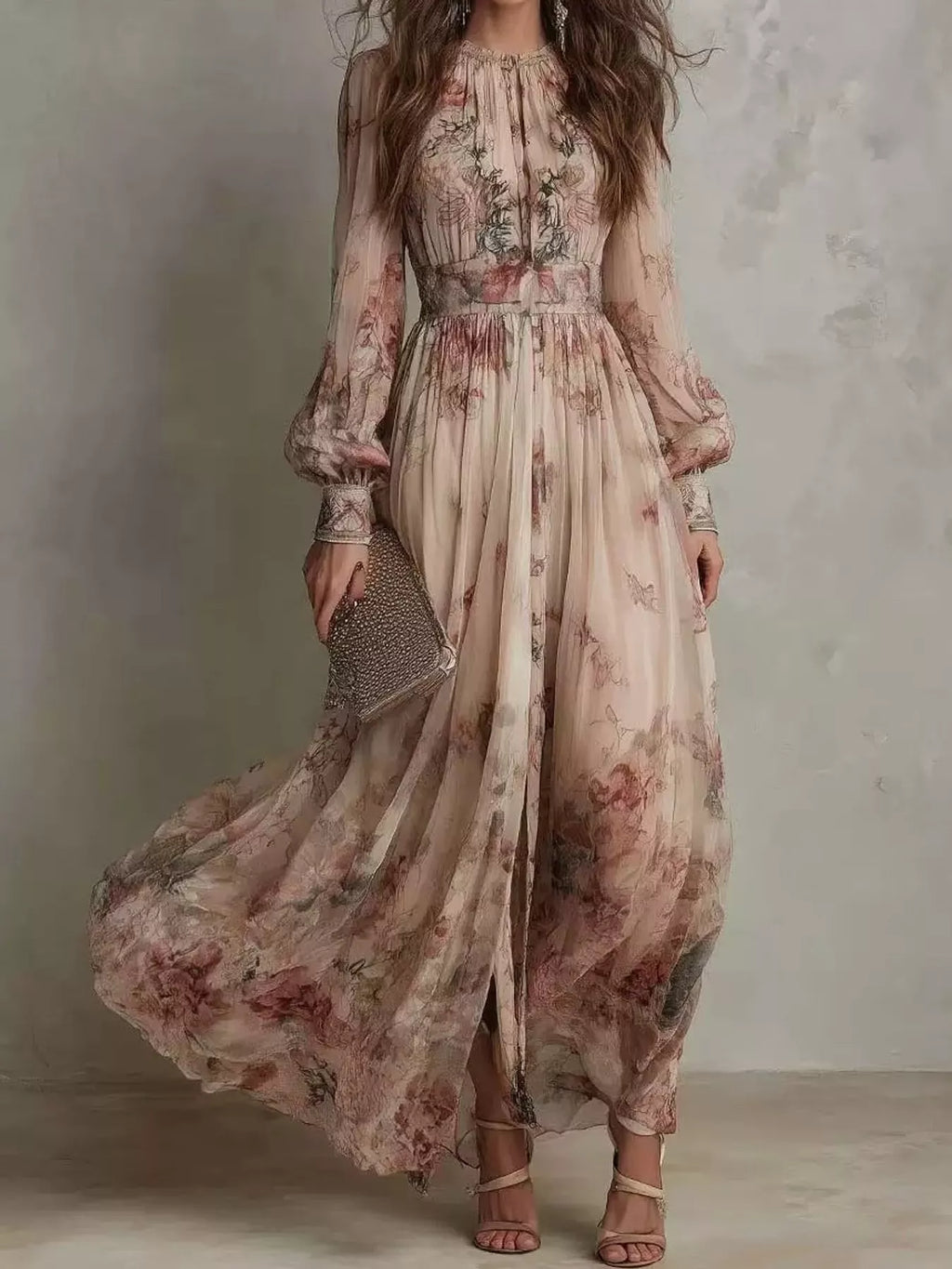 Floral Print Long Sleeve Maxi Dress