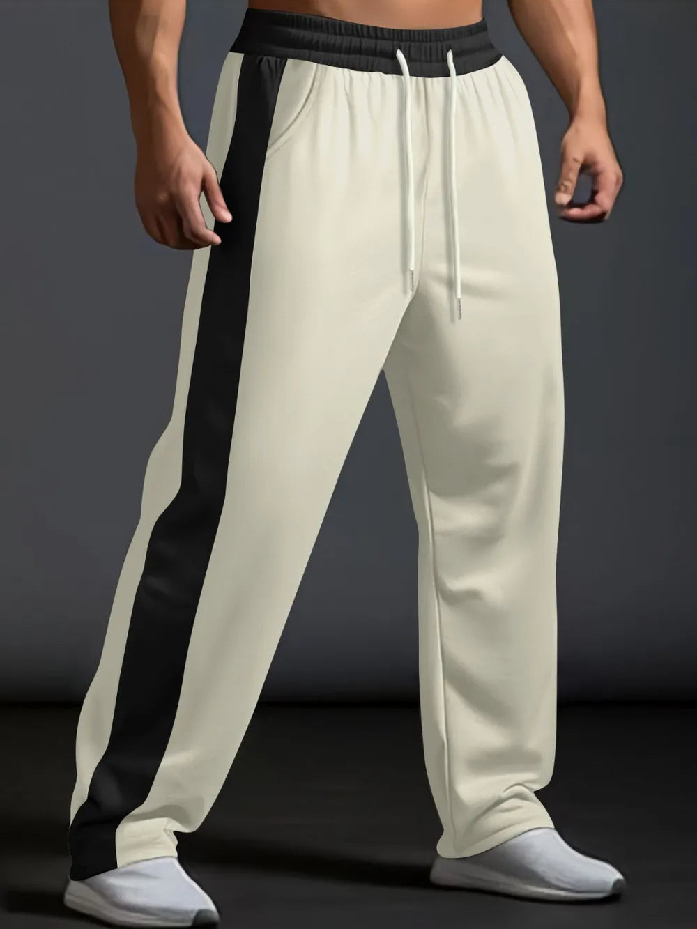 Men's Full Size Drawstring Contrast Wide Leg Pants Plus Size