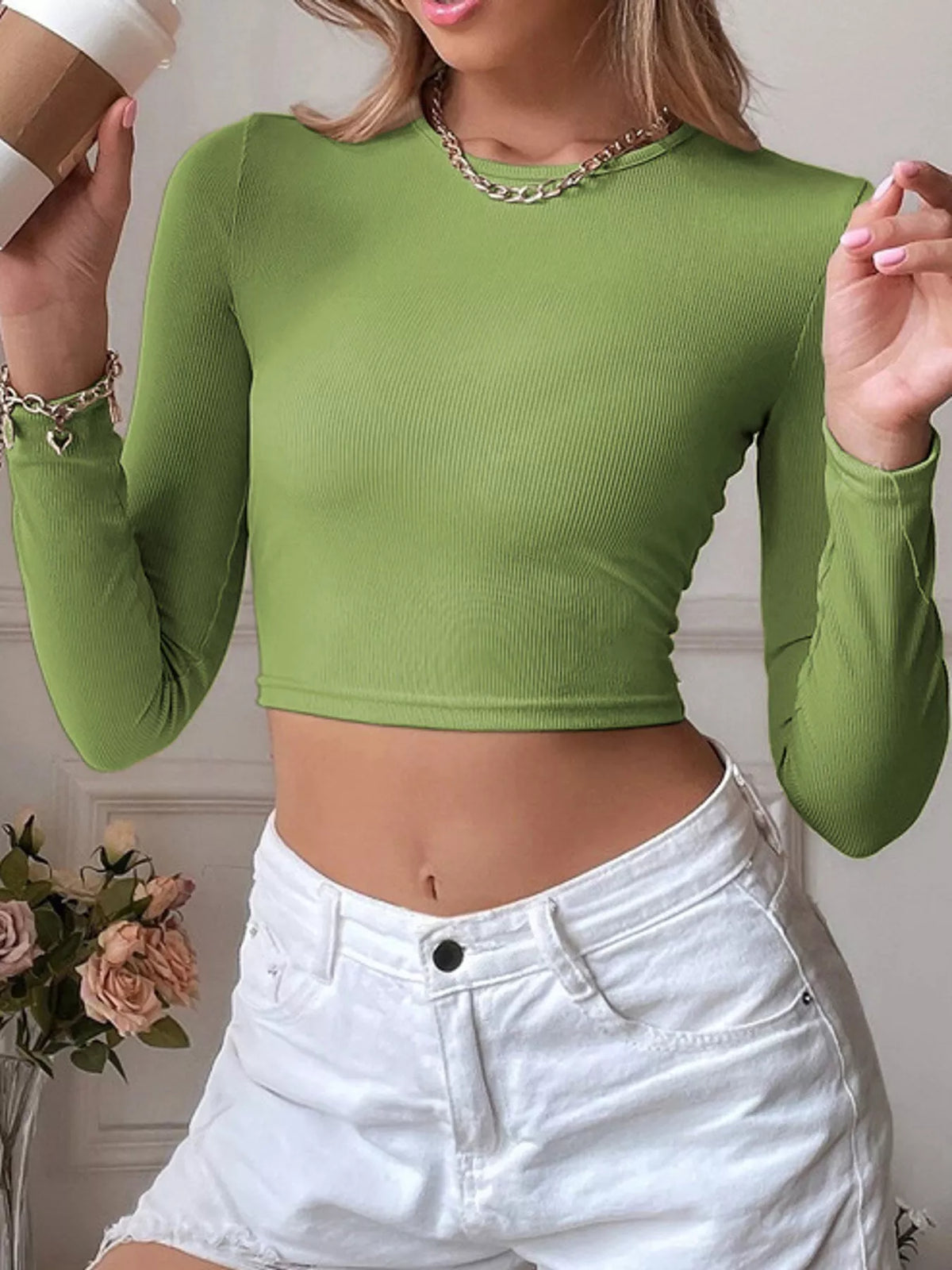 Cutout Back Long Sleeve Crop T-Shirt