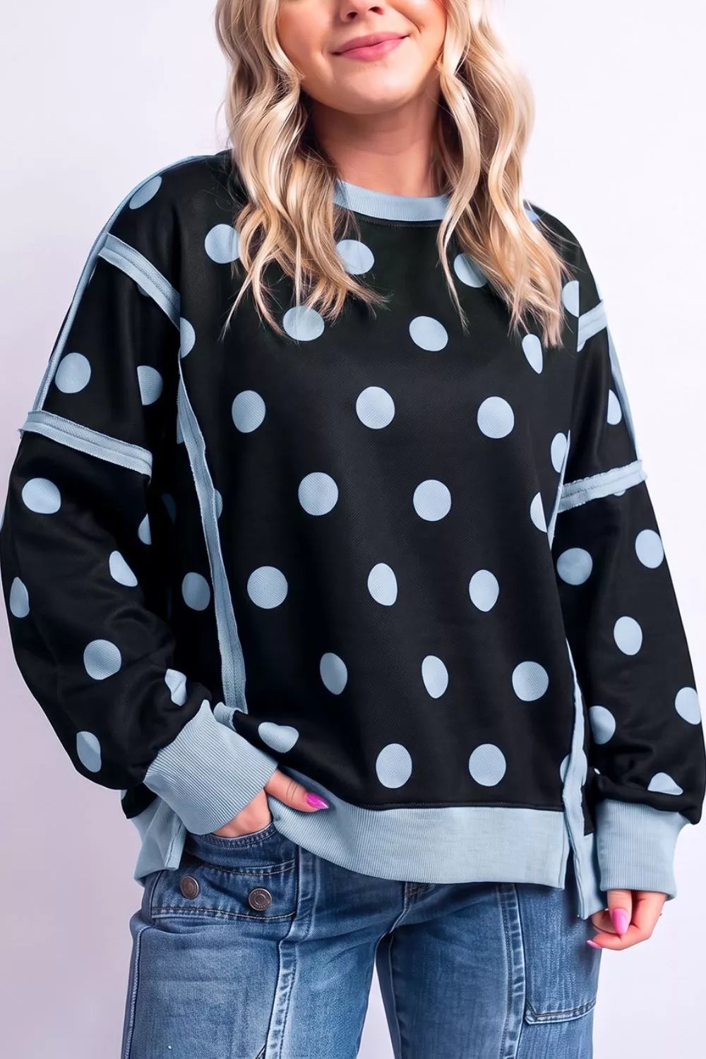 Polka Dot Crew Neck Sweatshirt