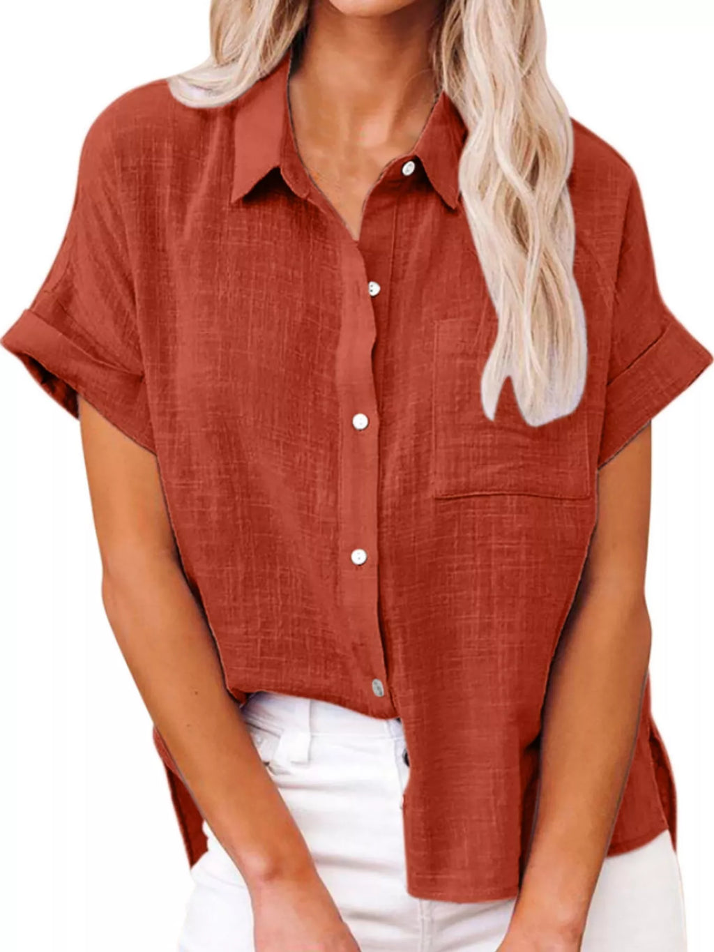 Full Size Button Up Short Sleeve Shirt Plus Size