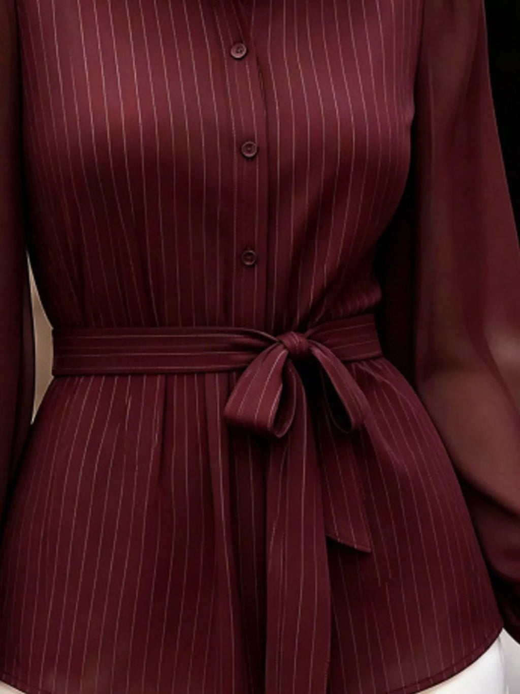 Striped Tie Waist Long Sleeve Shirt