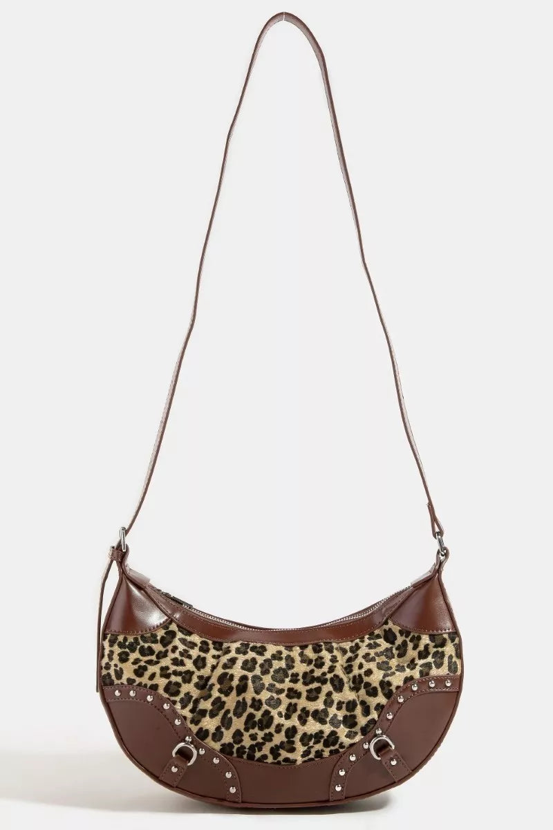 Fame Leopard Print Half Moon Shoulder Bag