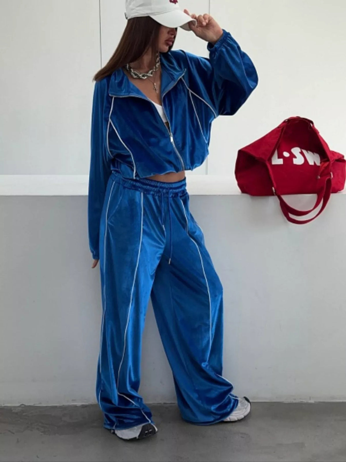 Zip Up Long Sleeve Top and Pants Set