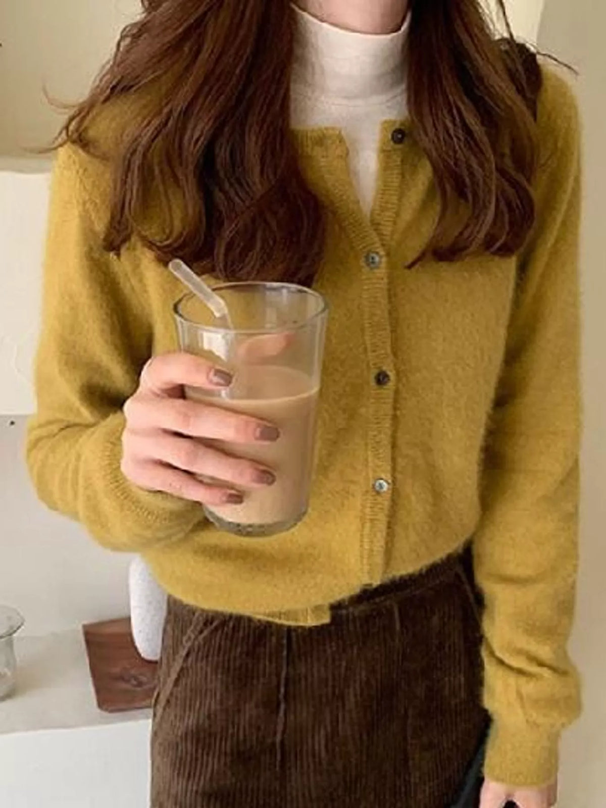 Crew Neck Button-Down Knit Cardigan
