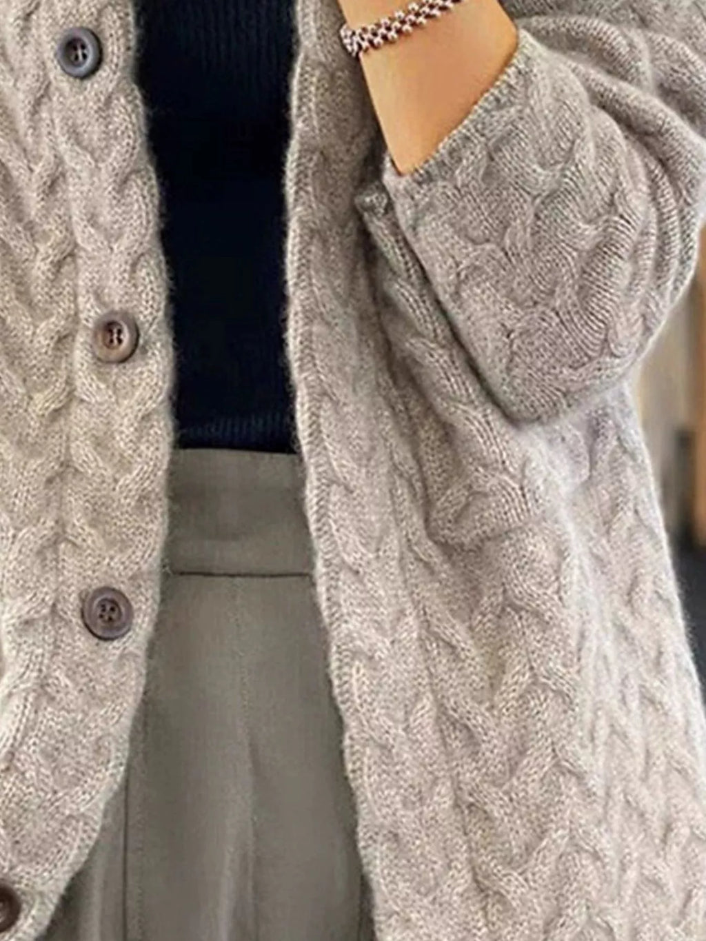 Full Size Textured Knit Button-Down Cardigan Plus Size