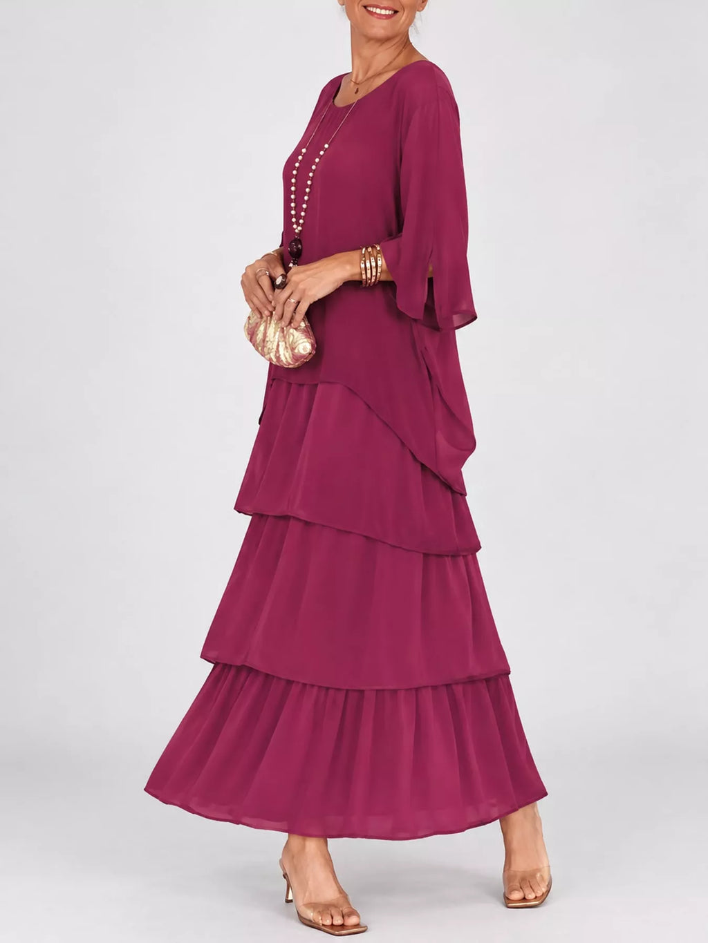 Full Size Layered Batwing Sleeve Maxi Dress Plus Size
