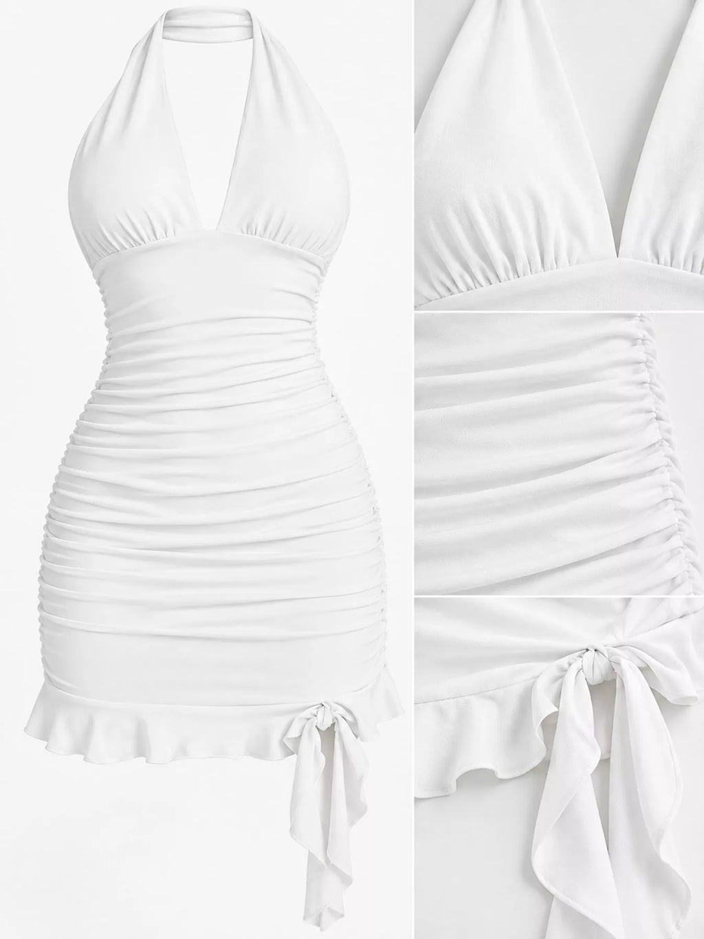 Ruched Halter Neck Bodycon Mini Dress