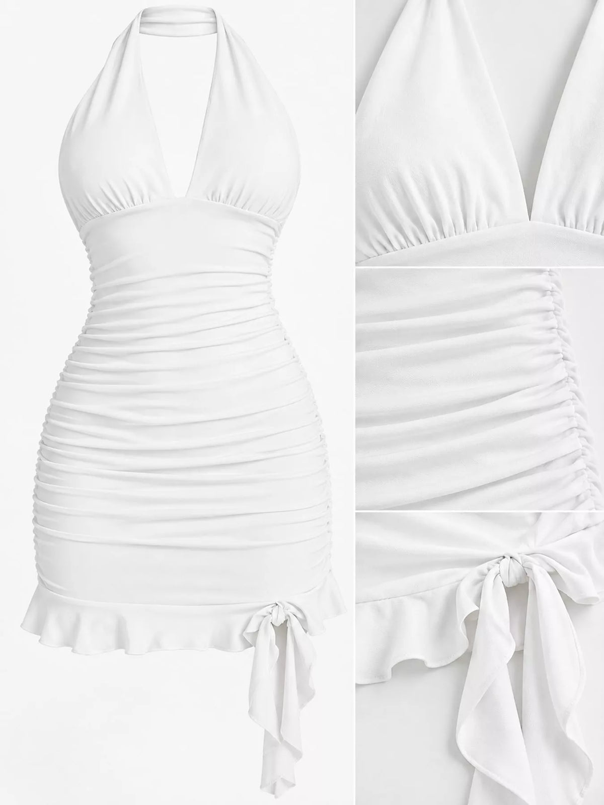 Ruched Halter Neck Bodycon Mini Dress