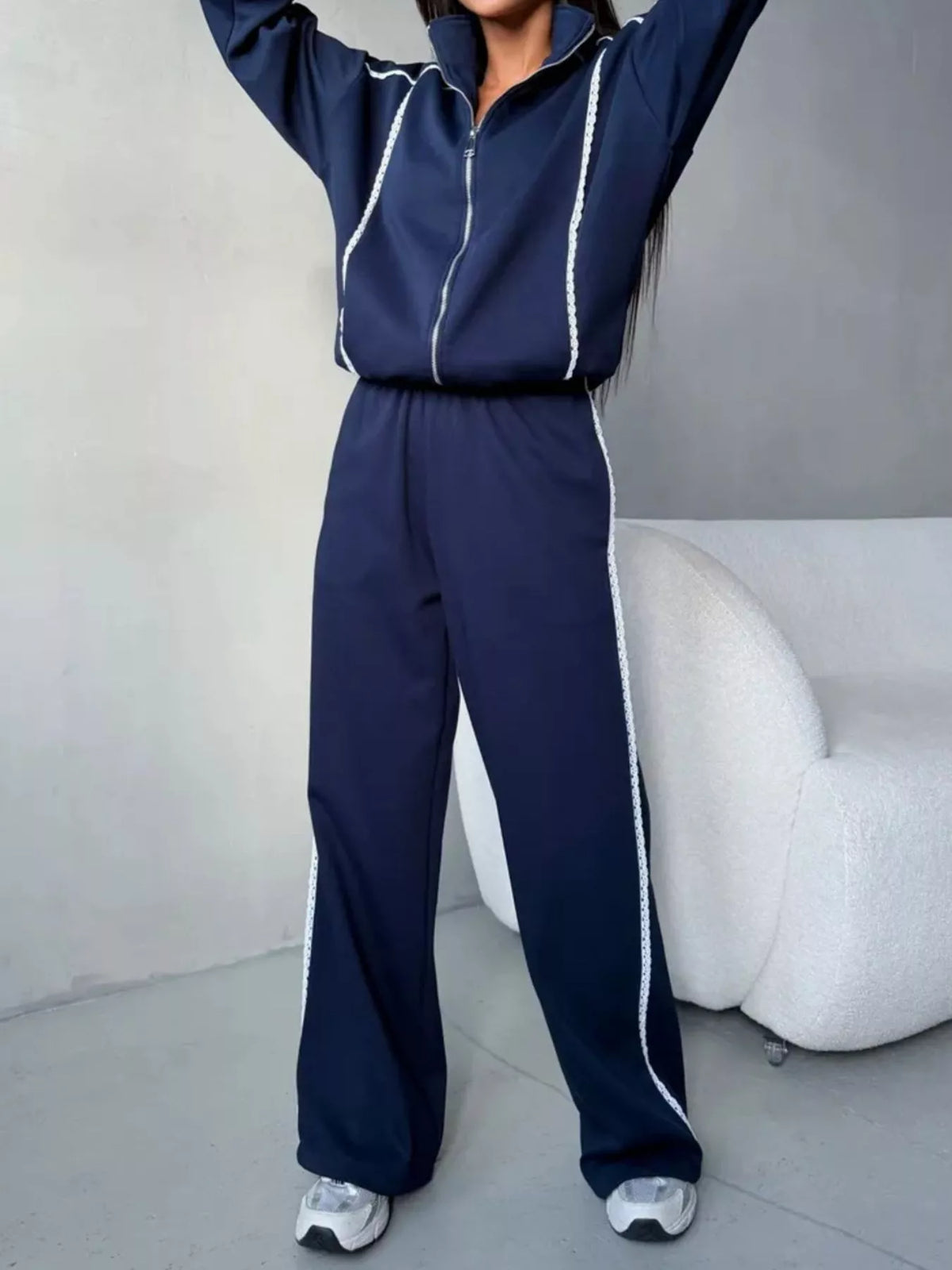 Zip-Up Jacket and Wide-Leg Pants Set