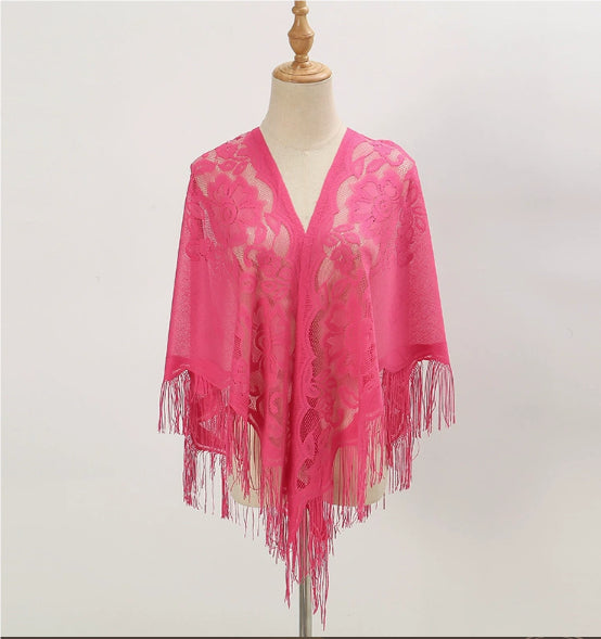 Womens Breathable Lace Triangle Shawl With Floral Design