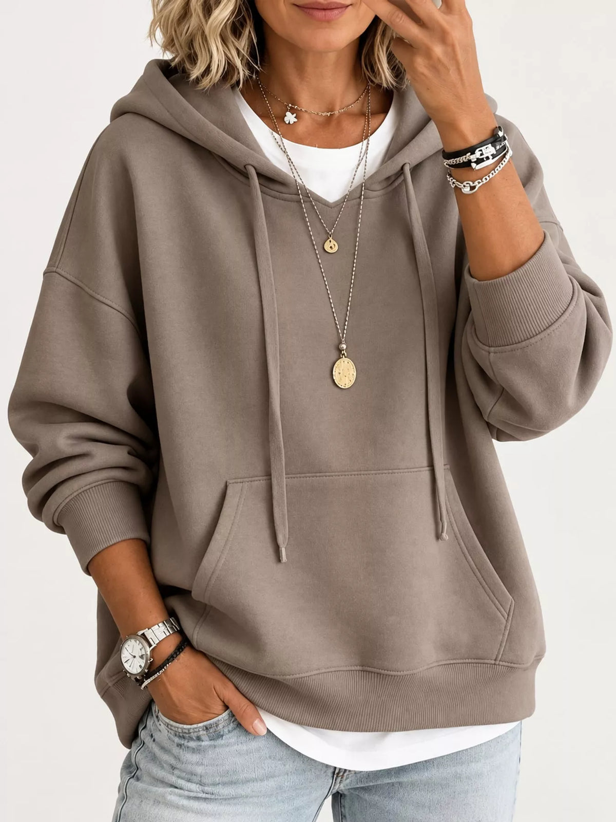 Drawstring Dropped Shoulder Hoodie