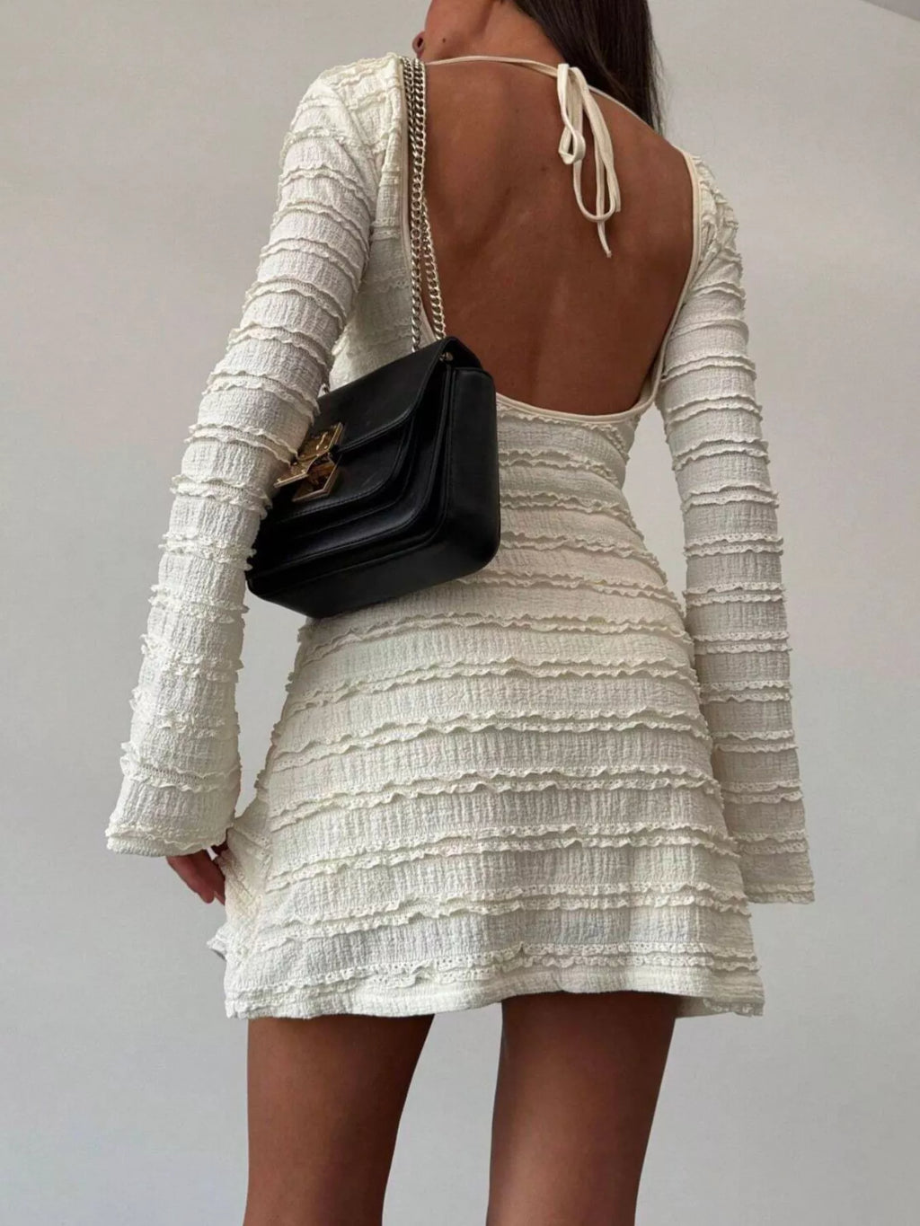 Textured Flare Sleeve Bodycon Mini Dress