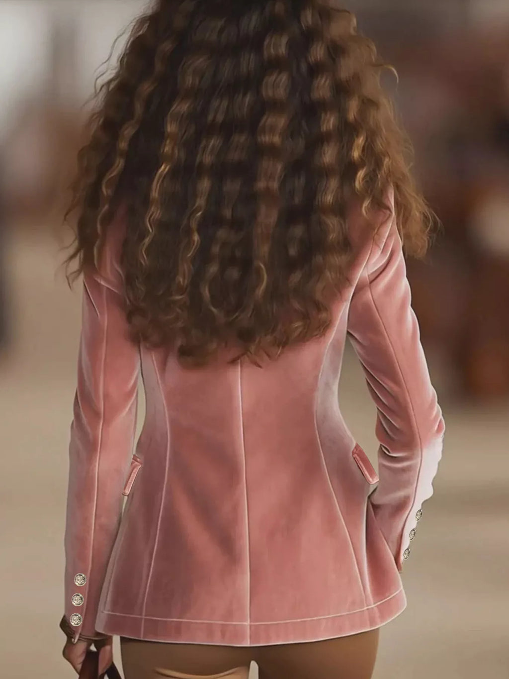 Velvet One-Button Long Sleeve Blazer