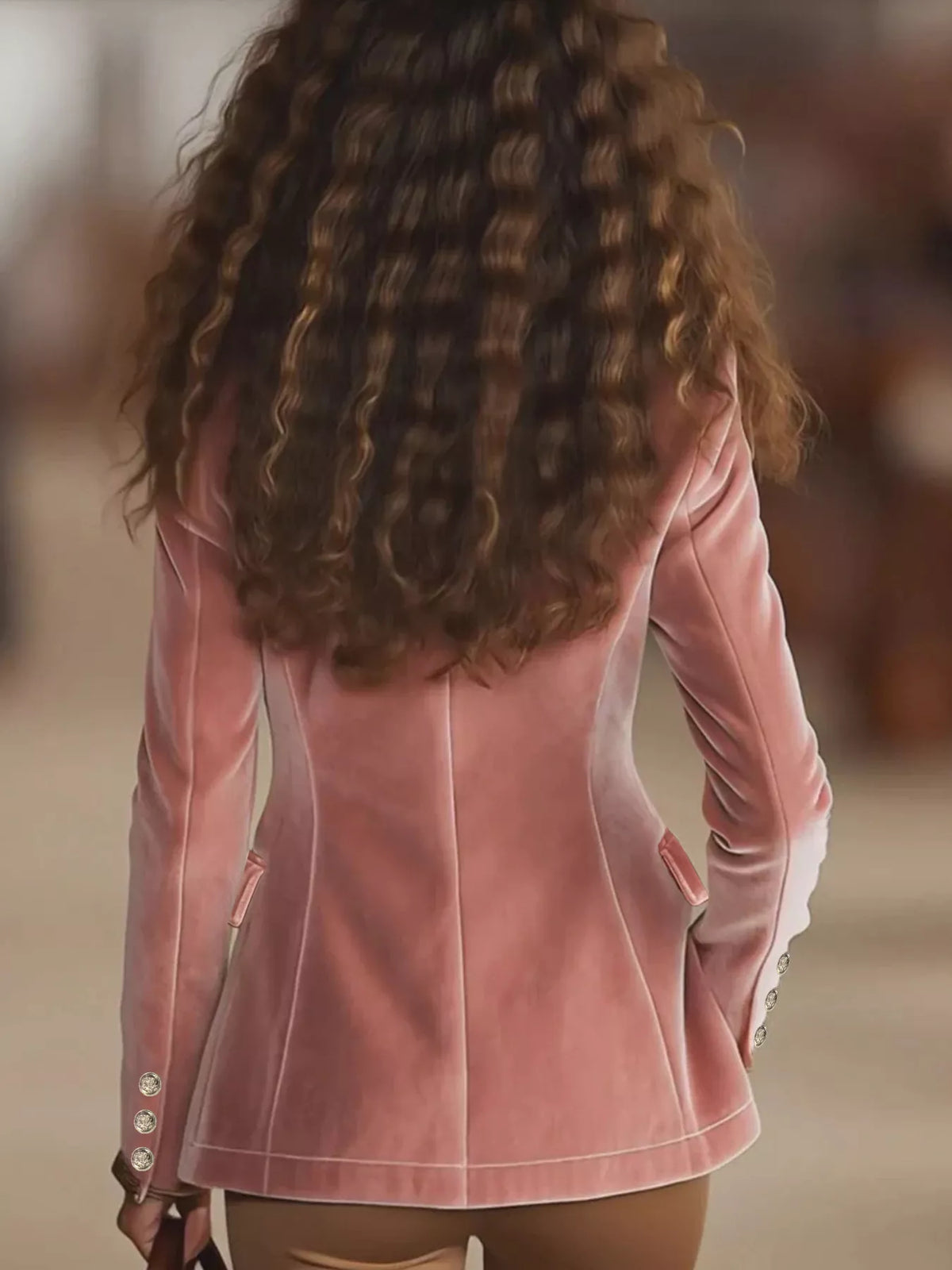 Velvet One-Button Long Sleeve Blazer