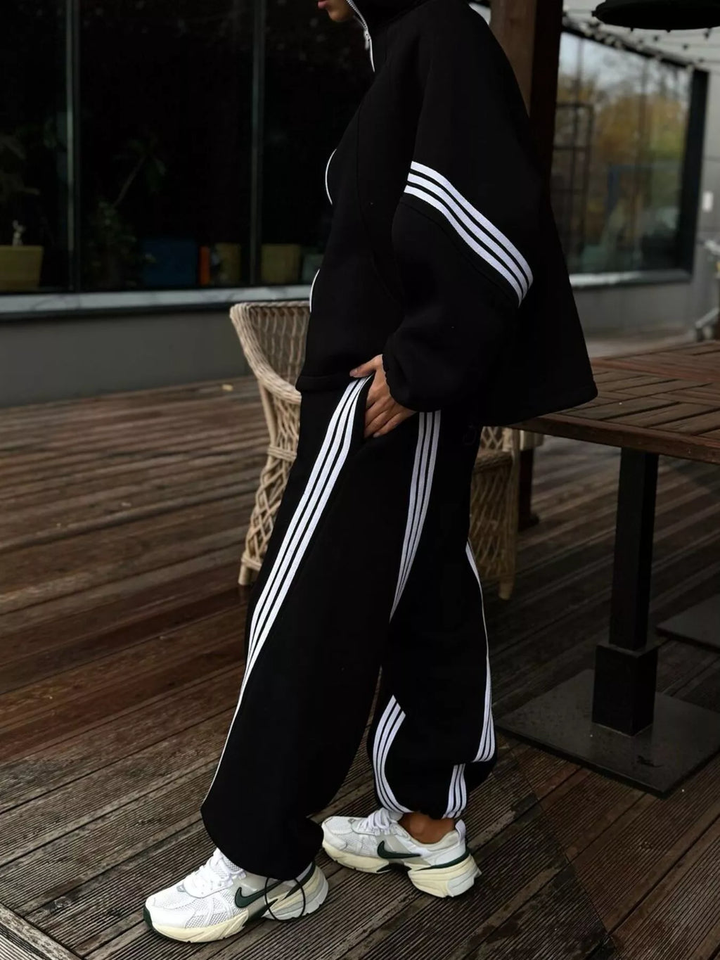 Contrast Striped Zip Up Top and Pants Set