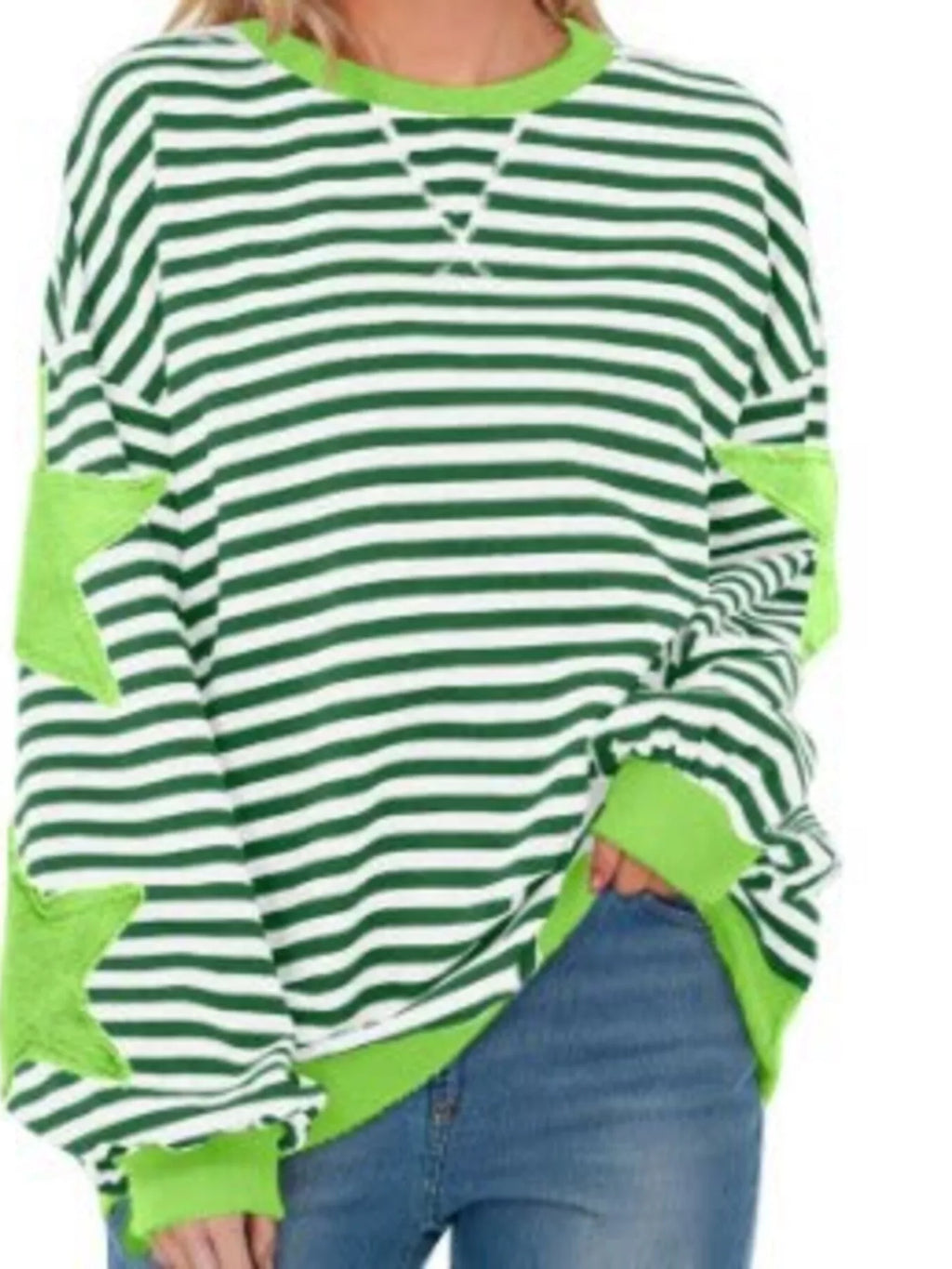 Full Size Star Patch Striped Oversized Sweatshirt Plus Size