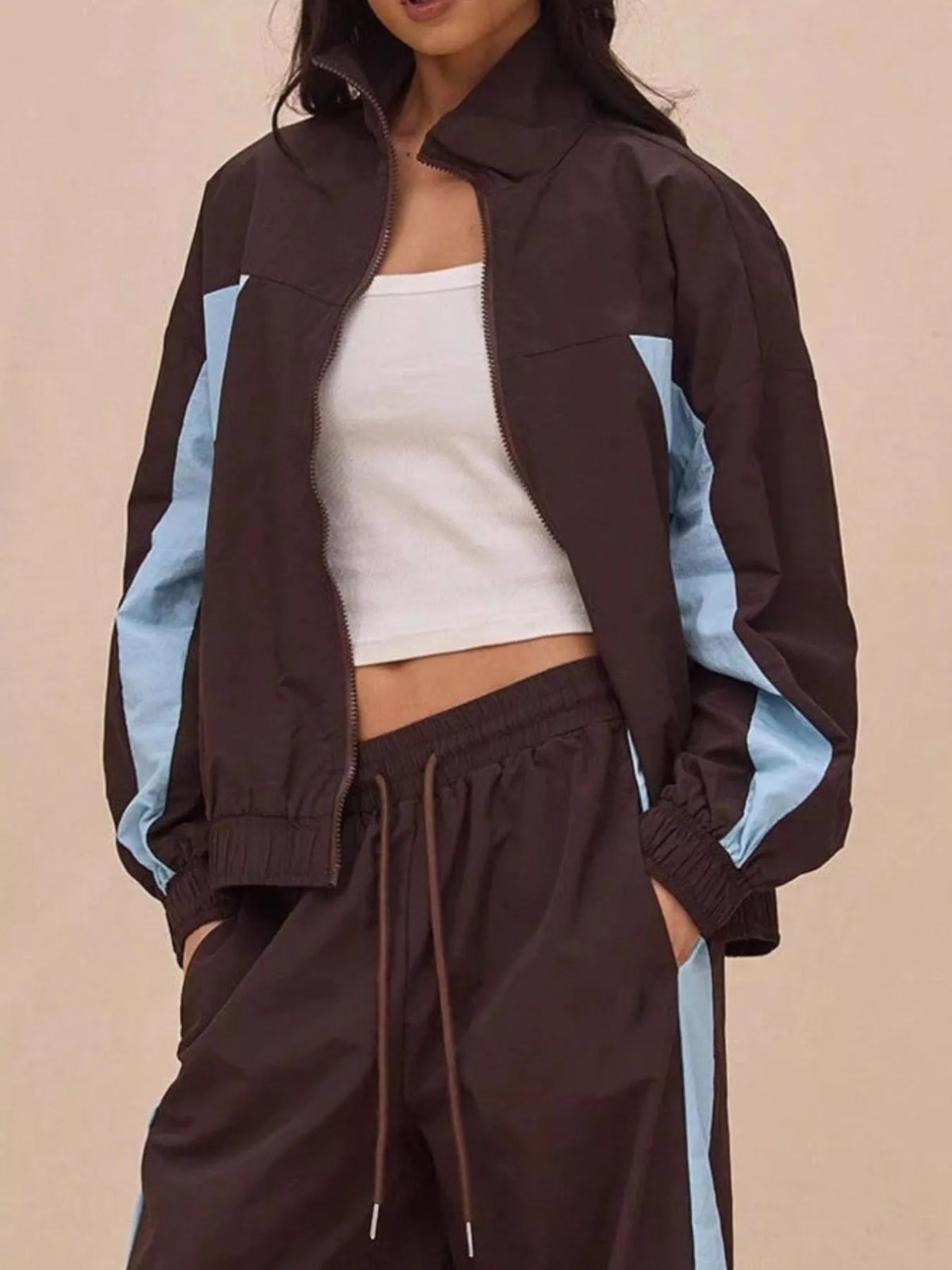 Color-Block Tracksuit and Wide-Leg Pants Set