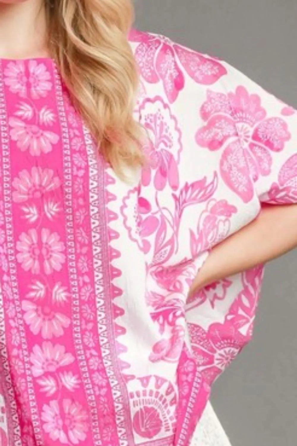 Umgee Full Size Floral Border Print Oversized Top Plus Size
