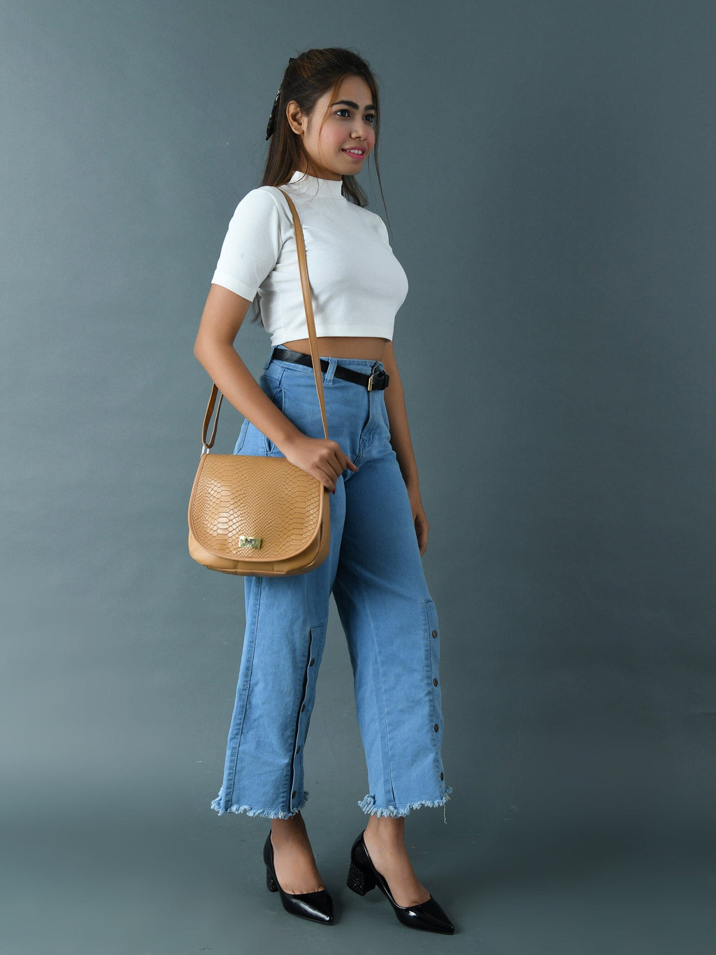 The Croco Satchel- Beige