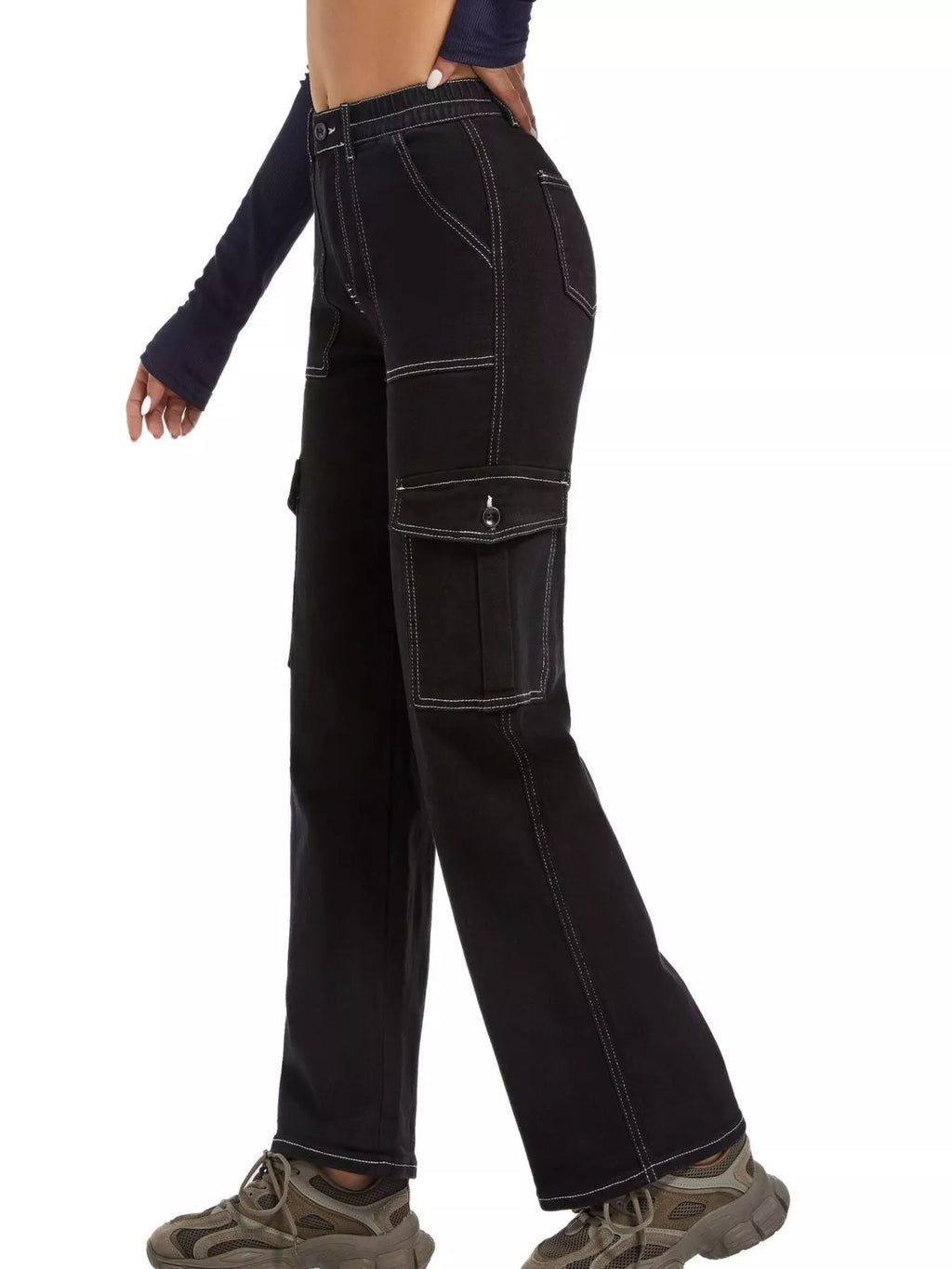 High-Waisted Cargo Jeans