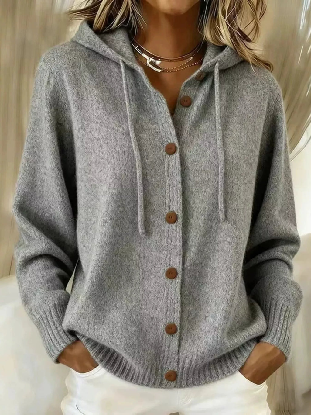Full Size Hooded Button-Down Knit Cardigan Plus Size