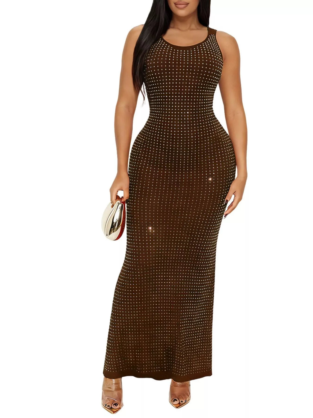 Sleeveless Rhinestone Embellished Bodycon Maxi Dress