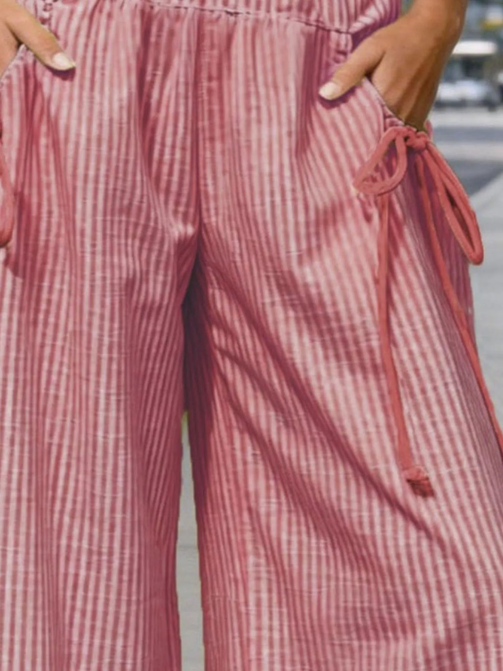 Full Size High-Waisted Striped Wide-Leg Pants Plus Size
