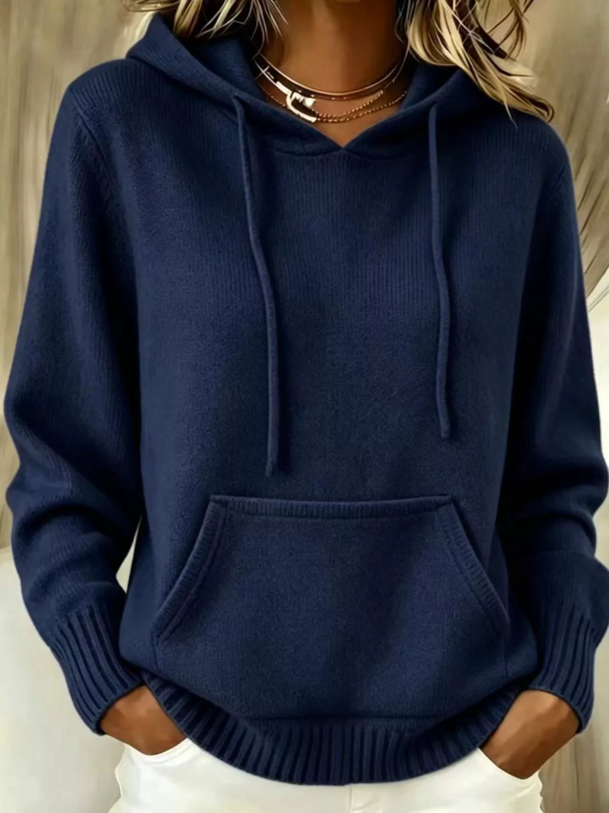 Full Size Drawstring Kangaroo Pocket Hooded Sweater Plus Size