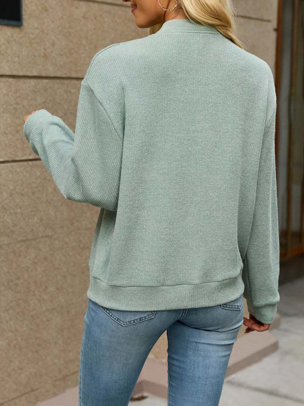 Zip-Up Dropped Shoulder Top