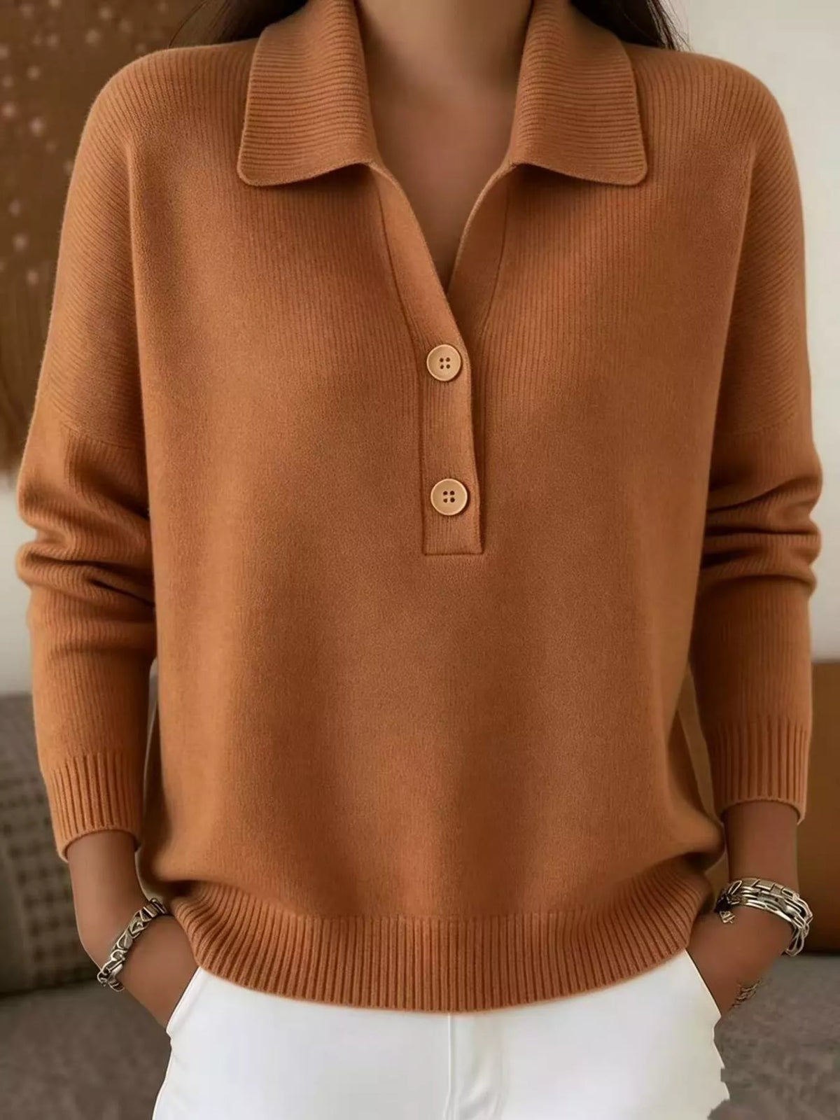 Ribbed Knit Button Detail Sweater