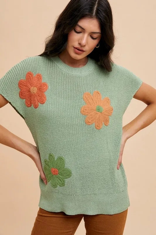 Floral Embroidered Dolman Sleeve Knit Top