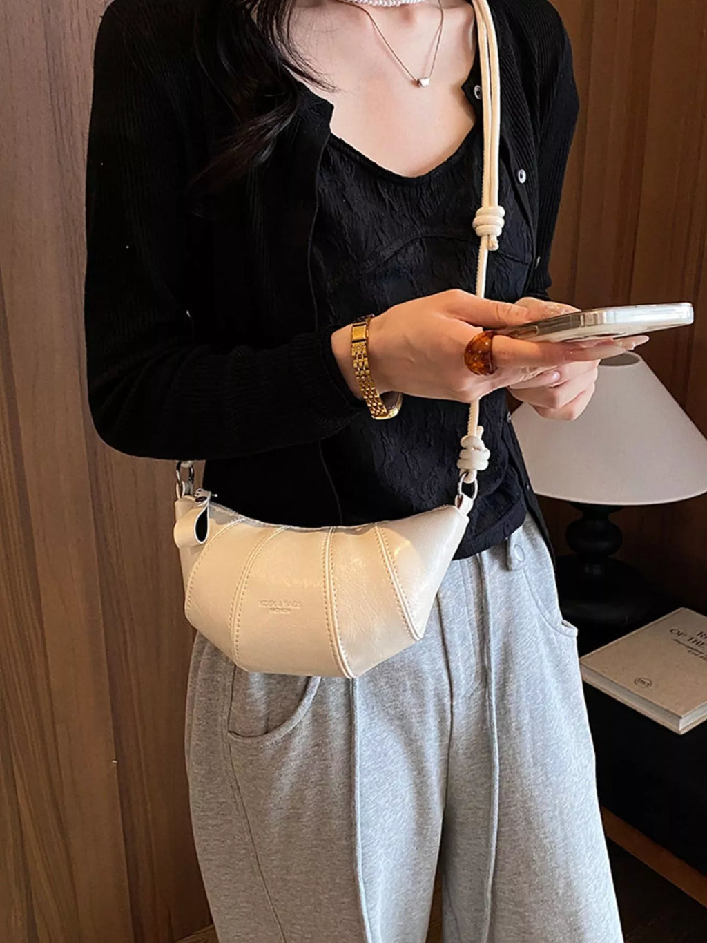 PU Leather Crescent Crossbody Bag