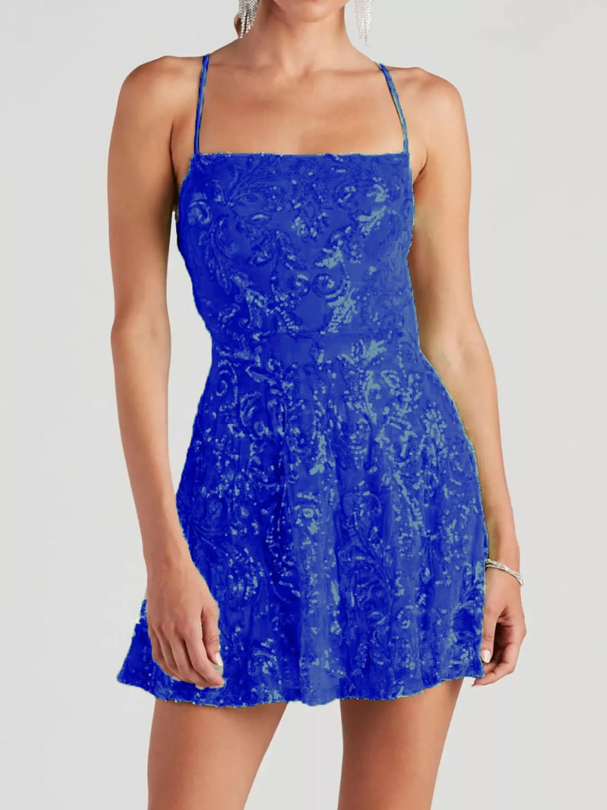 Sequin Square Neck Mini Dress