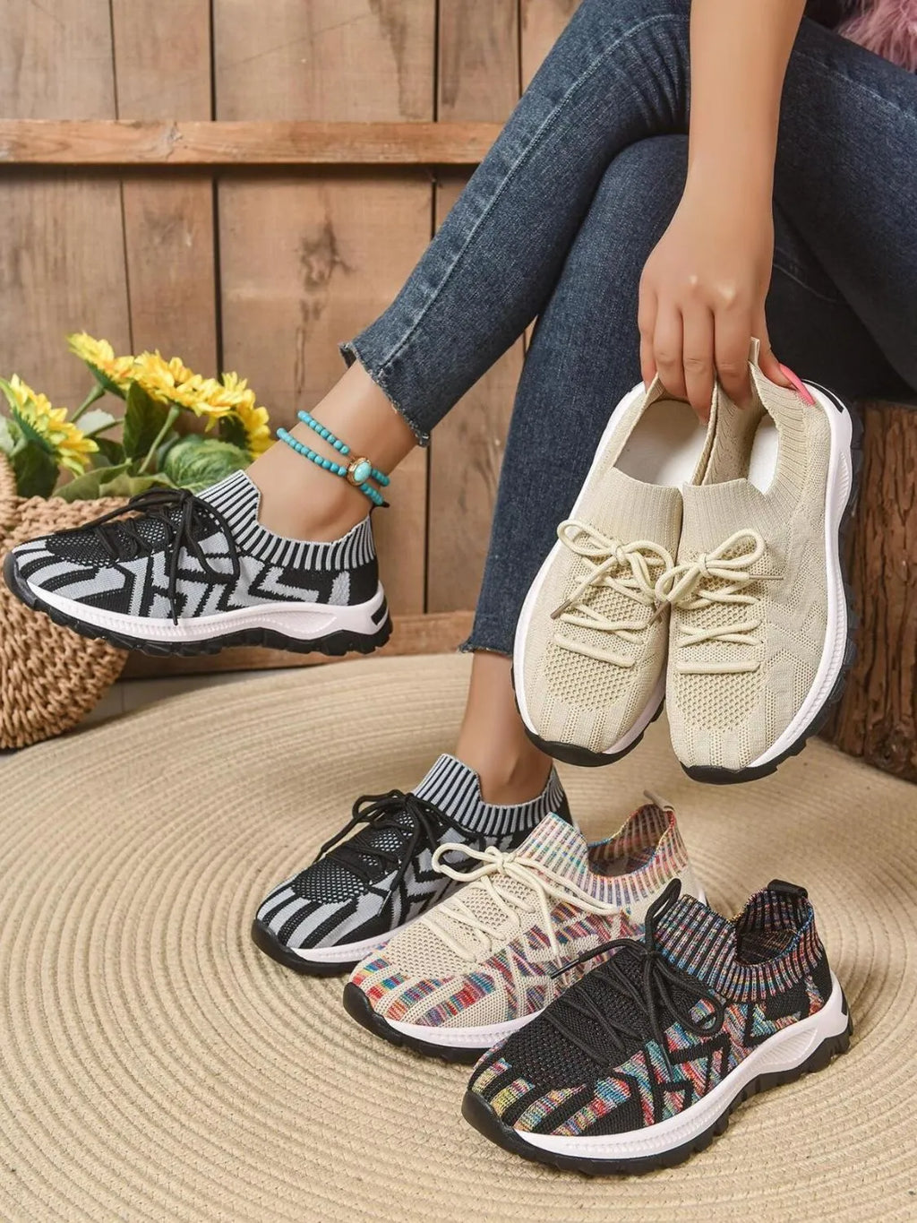 Mesh Knit Lace Up Athletic