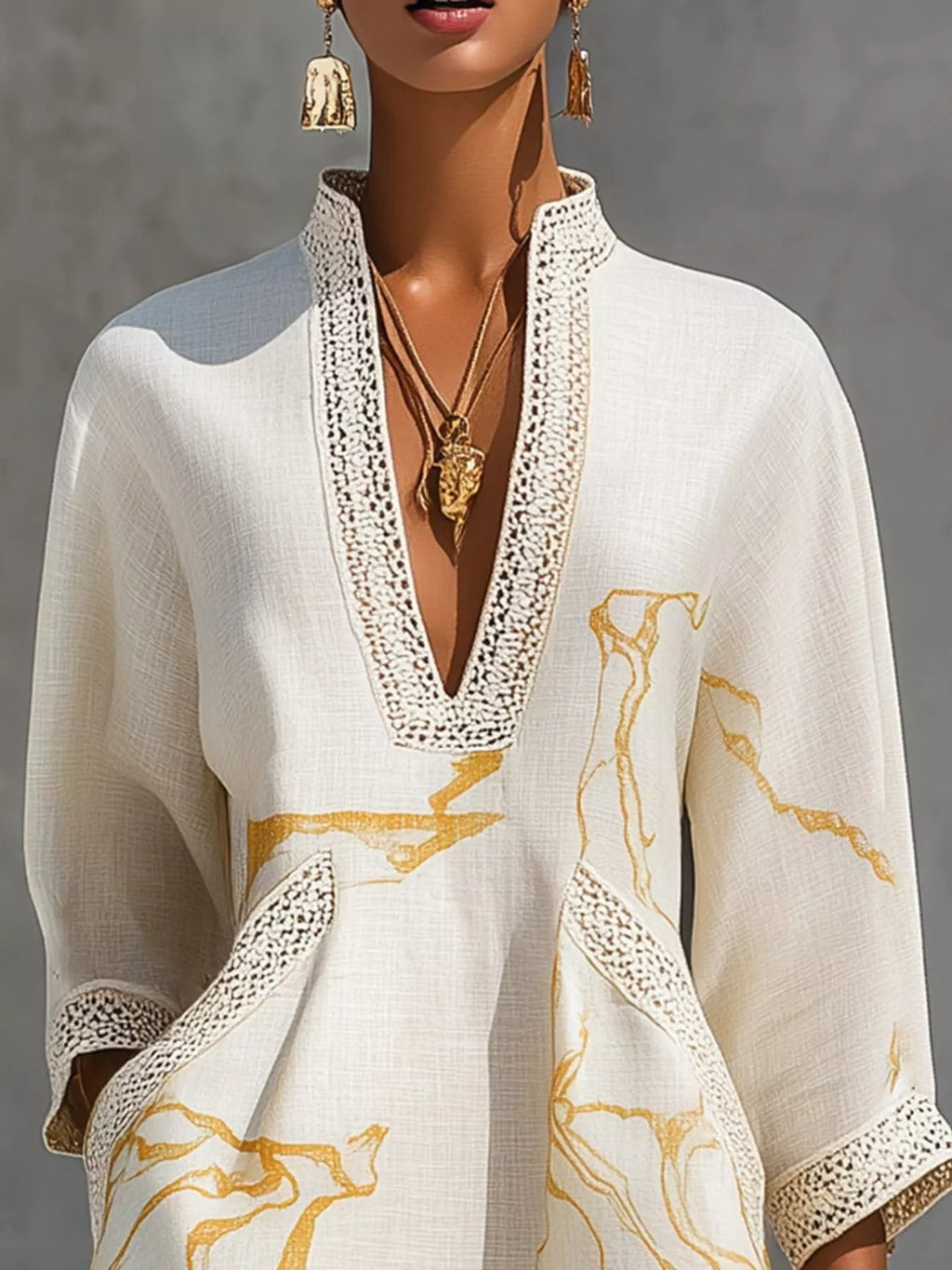Notched 3/4 Sleeve Mini Dress