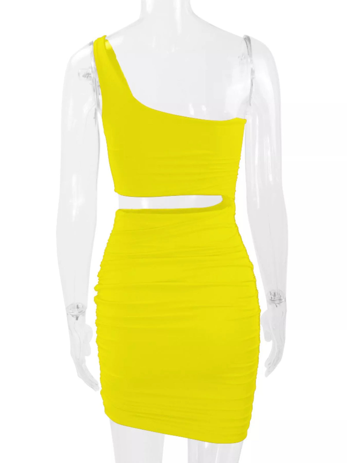 One-Shoulder Cutout Ruched Bodycon Mini Dress