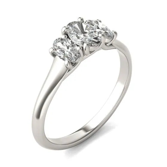 1 CTW Oval Lab Grown Diamond Three Stone Engagement Ring 14K White Gold (G-VS)