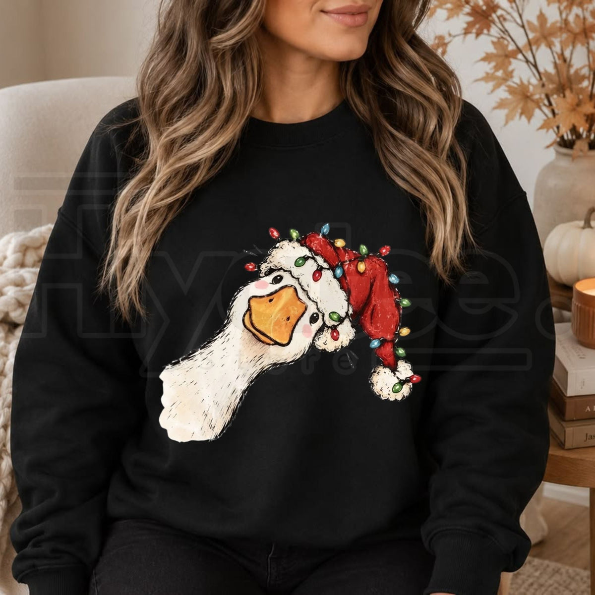 Preppy Jolly Santa Goose Christmas Sweatshirt, Funny Holiday Duck Graphic Pullover