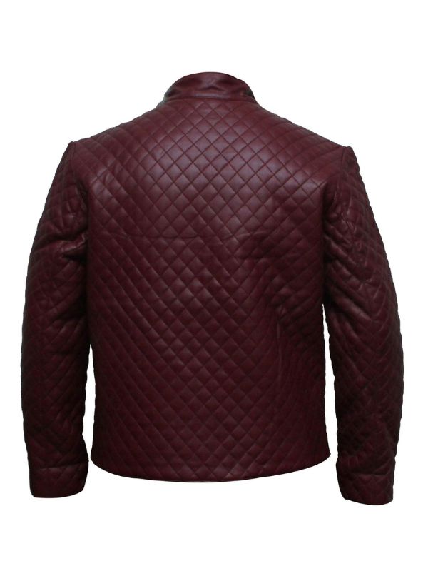 Men's Maroon Diamond Quilted Leather Jacket